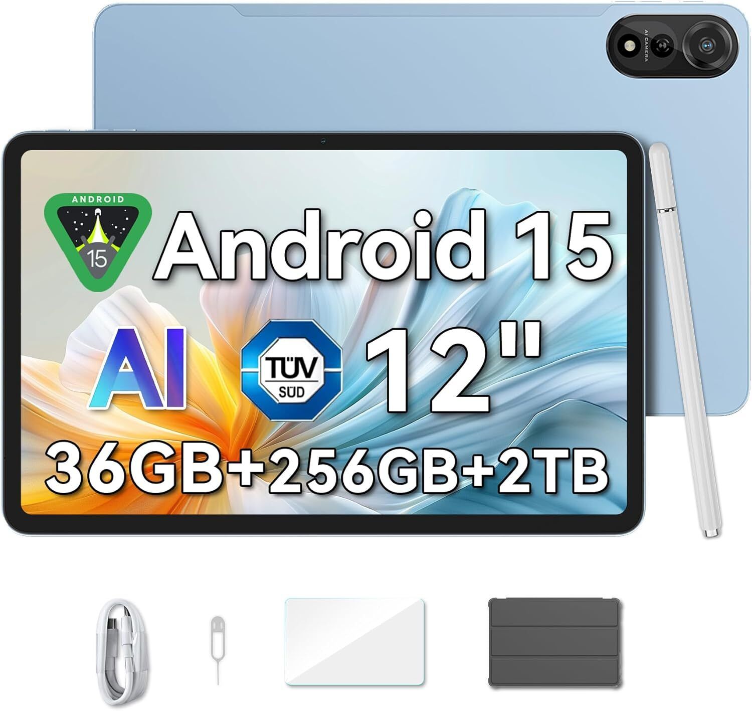 Blackview Gemini AI 2.0 MEGA 2 WiFi Tablet, 12" 90Hz, 36GB RAM, 256GB ROM, 2TB SD, Android 15, Wi-Fi 6, 9000mAh