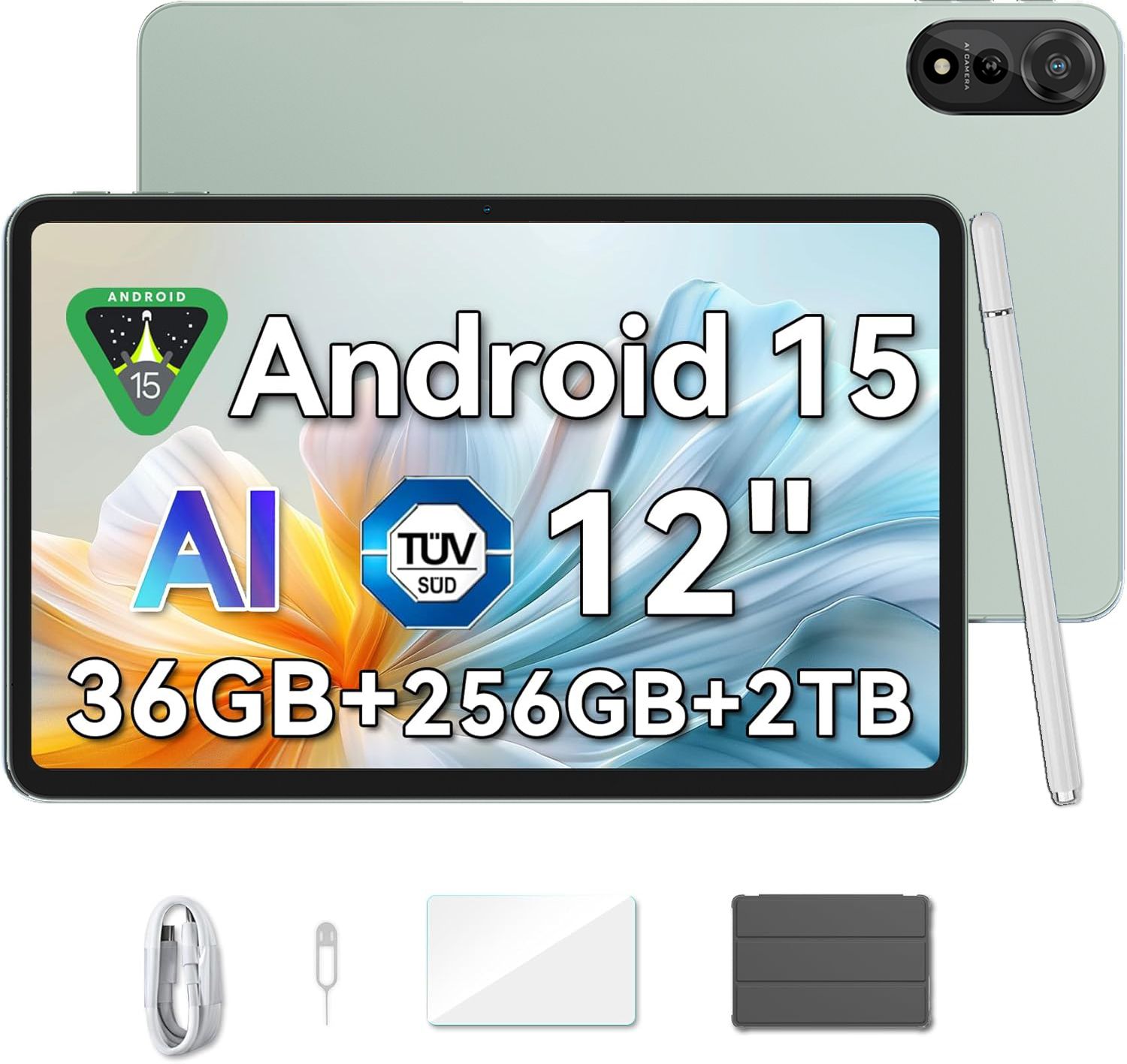 Blackview Gemini AI 2.0 MEGA 2 WiFi Tablet, 12" 90Hz Display, 36GB RAM, 256GB ROM, Android 15, WiFi 6, 9000mAh Battery