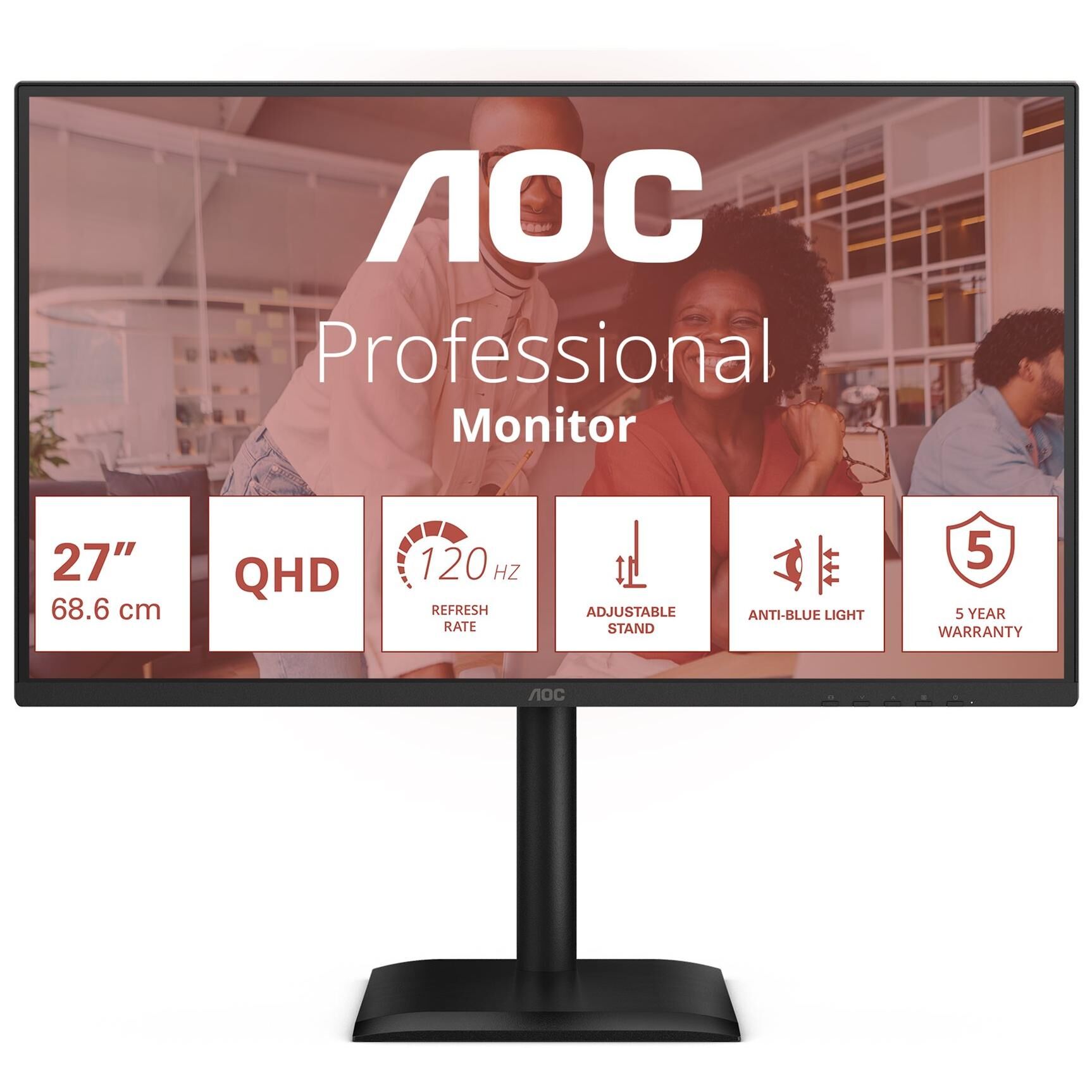 AOC Q27E4U - 27" LED Monitor - QHD 2560 x 1440 @ 120Hz - IPS - 250 cd/m² - 1500:1 - 4ms - HDMI, DisplayPort - Speakers - Black