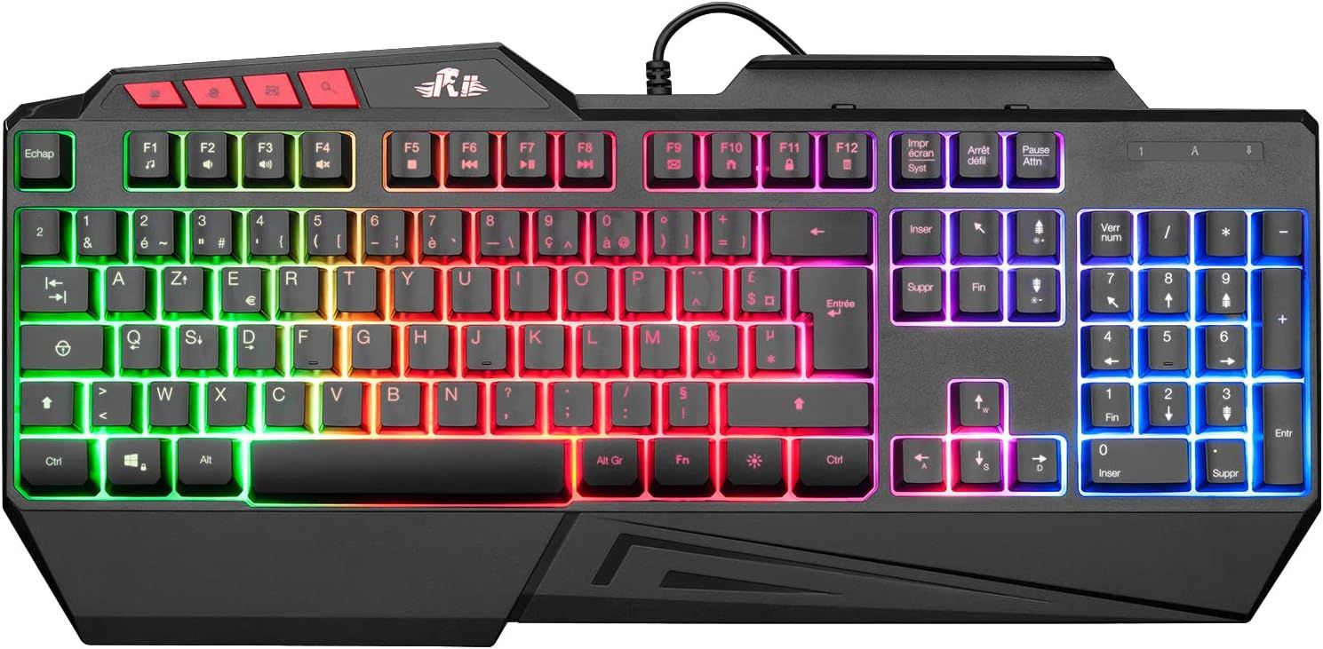 Rii Semi-Mechanical Gaming Keyboard, 19 Anti-Ghosting Keys with LED Lighting, Multimedia, Silent, Waterproof AZERTY Keypad for Windows/iOS/Xbox/PS4/PS5