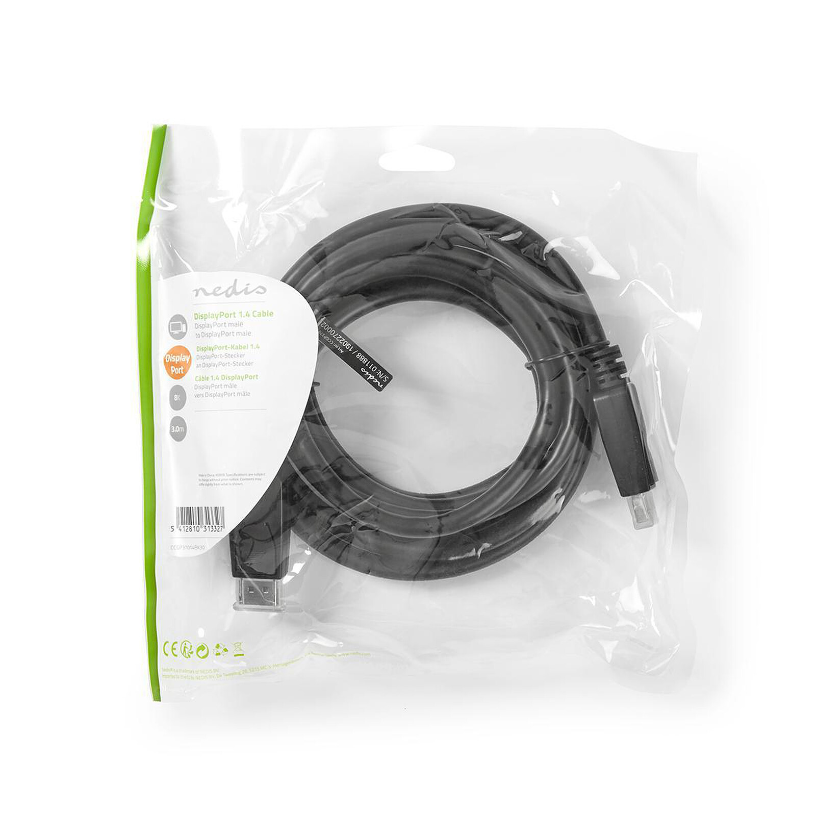 Nedis DisplayPort cable 1.4 mle/mle (3.0 mtres)